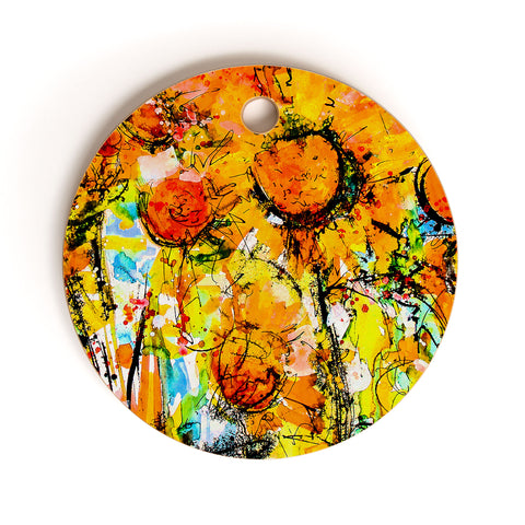 Ginette Fine Art Abstract Sunflowers Cutting Board Round