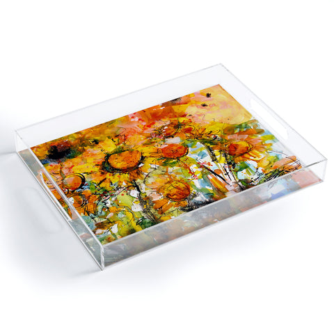 Ginette Fine Art Abstract Sunflowers Acrylic Tray
