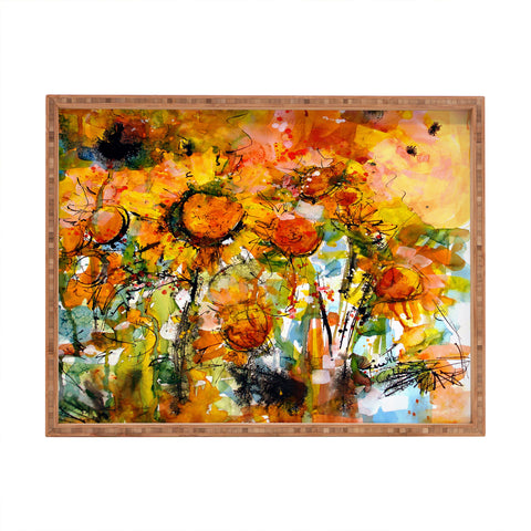 Ginette Fine Art Abstract Sunflowers Rectangular Tray
