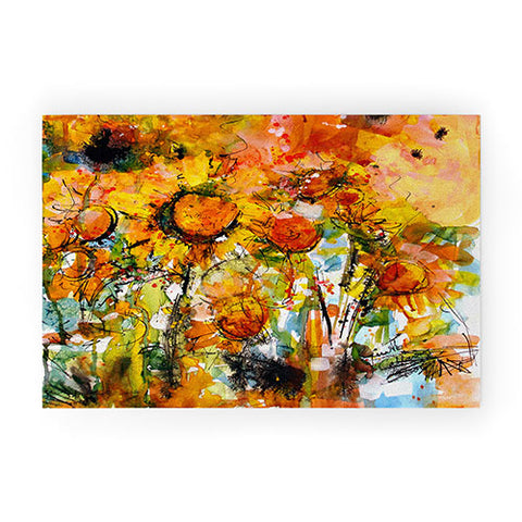 Ginette Fine Art Abstract Sunflowers Welcome Mat