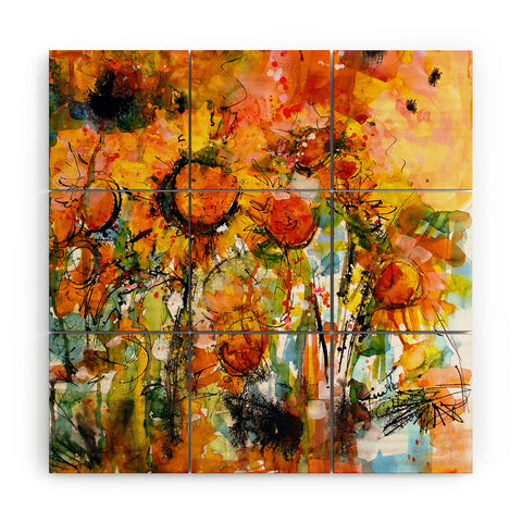 Ginette Fine Art Abstract Sunflowers Wood Wall Mural