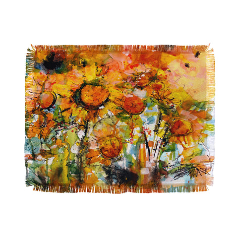 Ginette Fine Art Abstract Sunflowers Throw Blanket