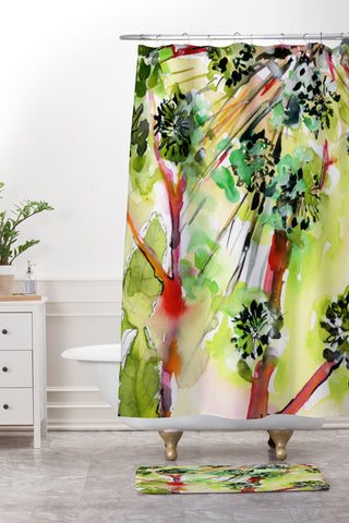 Ginette Fine Art Angelica A Modern Herbal Shower Curtain And Mat