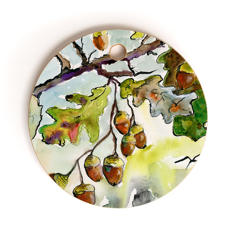Ginette Fine Art Autumn Impressions Acorns and Oak Leaves Cutting Board Round