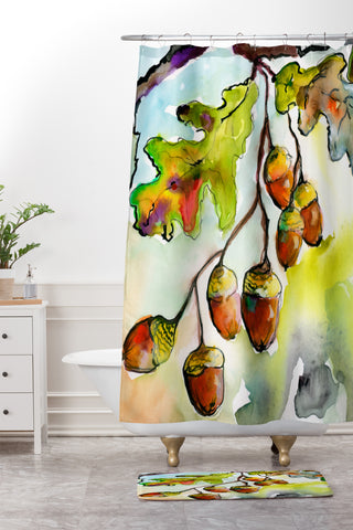 Ginette Fine Art Autumn Impressions Acorns and Oak Leaves Shower Curtain And Mat