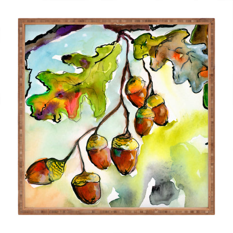 Ginette Fine Art Autumn Impressions Acorns and Oak Leaves Square Tray