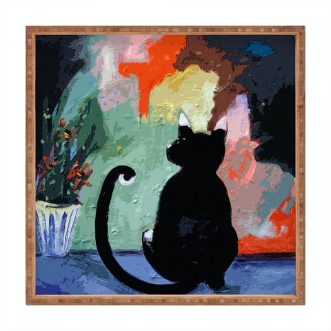 Ginette Fine Art Black Cat Square Tray