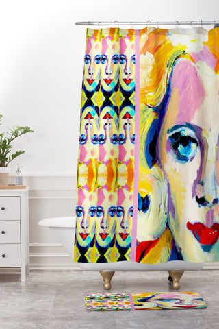 Ginette Fine Art Blue Eyes Red Lips Shower Curtain And Mat