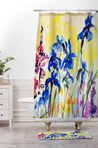Ginette Fine Art Blue Irises Shower Curtain And Mat