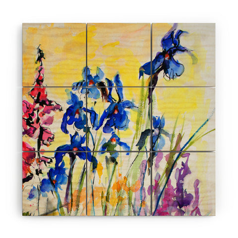 Ginette Fine Art Blue Irises Wood Wall Mural