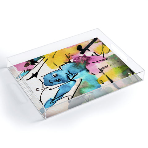 Ginette Fine Art Blue Man Abstract Expressive Acrylic Tray