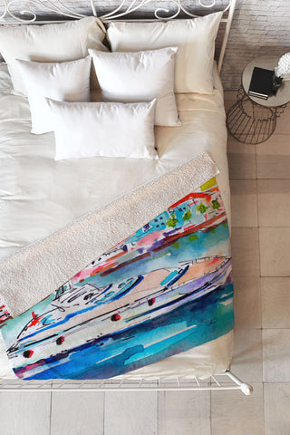 Ginette Fine Art Boating In Italy Fleece Throw Blanket