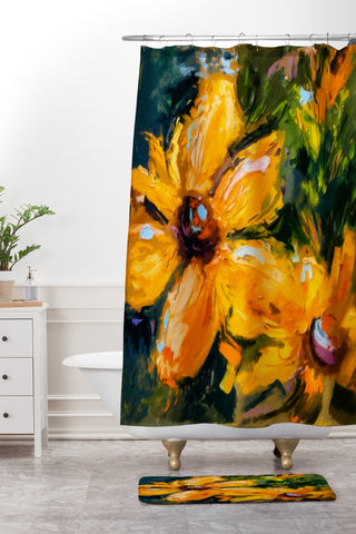 Ginette Fine Art Bold Yellow Flowers Shower Curtain And Mat