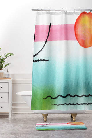 Ginette Fine Art Bubble Gum Tropics Shower Curtain And Mat
