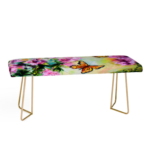 Ginette Fine Art Butterflies and Peonies Bench