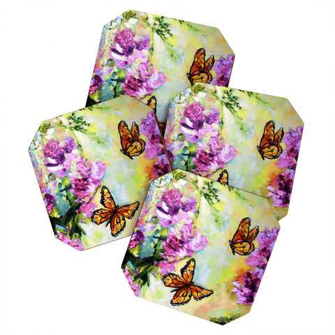 Ginette Fine Art Butterflies and Peonies Coaster Set