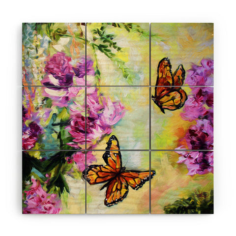 Ginette Fine Art Butterflies and Peonies Wood Wall Mural