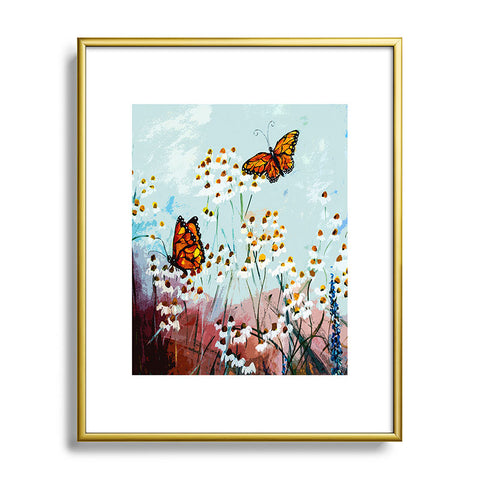 Ginette Fine Art Butterflies In Chamomile 1 Metal Framed Art Print