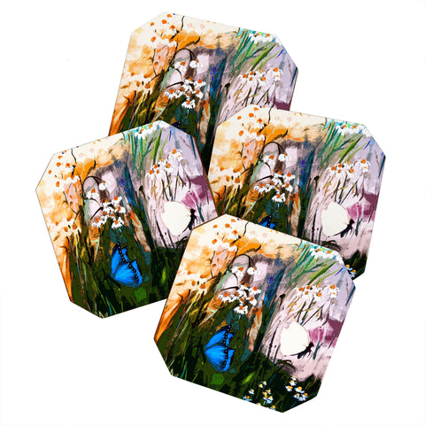 Ginette Fine Art Butterflies In Chamomile 3 Coaster Set