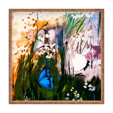 Ginette Fine Art Butterflies In Chamomile 3 Square Tray