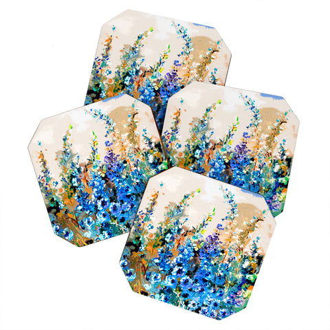 Ginette Fine Art Delphiniums Jardin Bleu Coaster Set