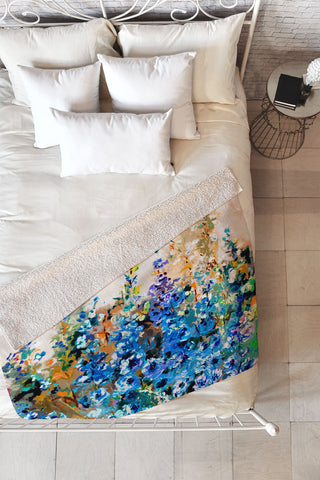 Ginette Fine Art Delphiniums Jardin Bleu Fleece Throw Blanket