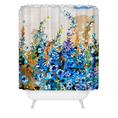 Ginette Fine Art Delphiniums Jardin Bleu Shower Curtain