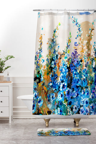 Ginette Fine Art Delphiniums Jardin Bleu Shower Curtain And Mat
