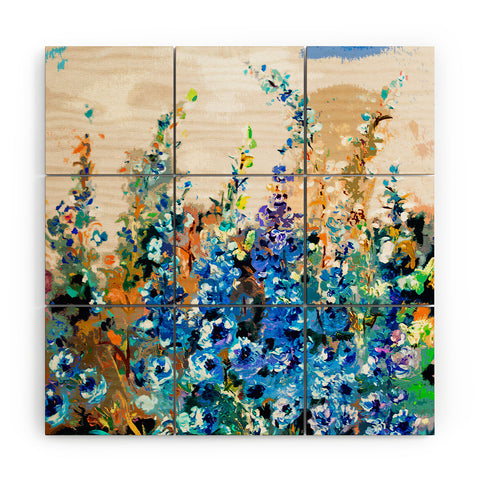 Ginette Fine Art Delphiniums Jardin Bleu Wood Wall Mural