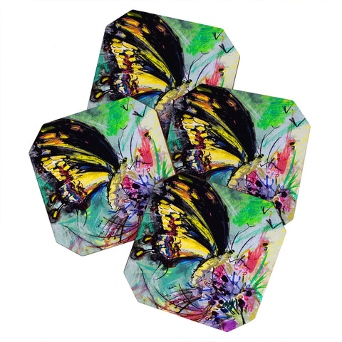 Ginette Fine Art Expressive Black Butterfly Coaster Set