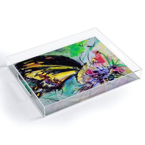 Ginette Fine Art Expressive Black Butterfly Acrylic Tray