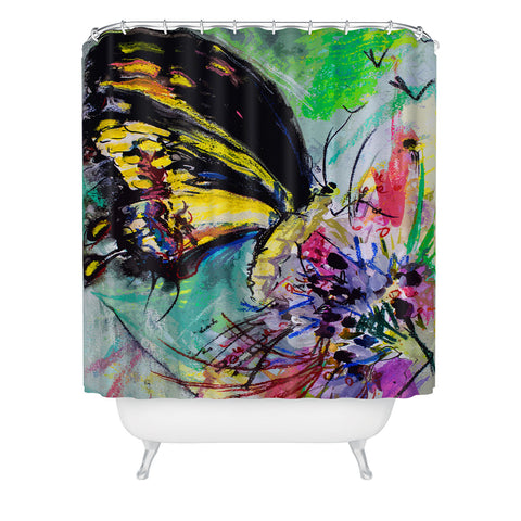 Ginette Fine Art Expressive Black Butterfly Shower Curtain