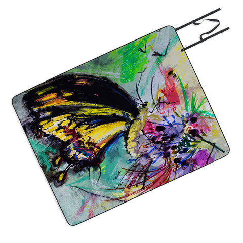 Ginette Fine Art Expressive Black Butterfly Picnic Blanket