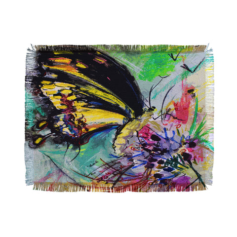 Ginette Fine Art Expressive Black Butterfly Throw Blanket