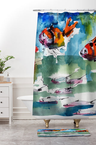 Ginette Fine Art Fish Parade Shower Curtain And Mat