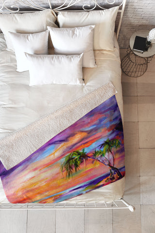 Ginette Fine Art Florida Palms Beach Fleece Throw Blanket