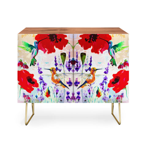 Ginette Fine Art French Country Cottage Hummingbirds and Poppies Credenza