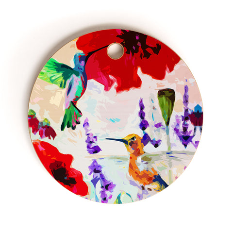 Ginette Fine Art French Country Cottage Hummingbirds and Poppies Cutting Board Round