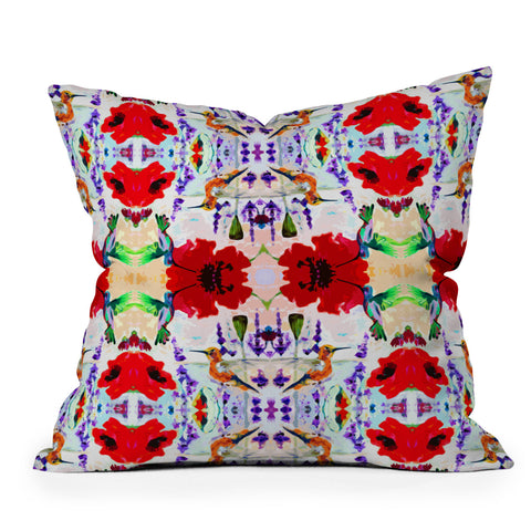 Ginette Fine Art French Country Cottage Hummingbirds and Poppies Throw Pillow