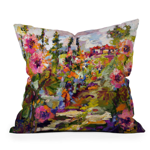 Ginette Fine Art Garden Path Hollyhock Throw Pillow