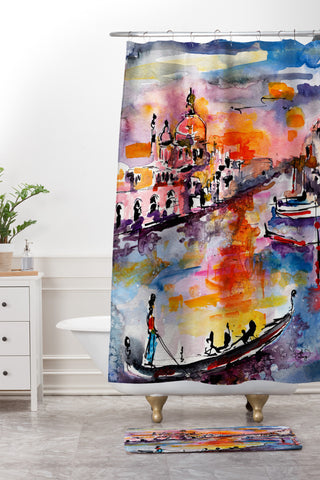 Ginette Fine Art Gondoliere Venice Shower Curtain And Mat
