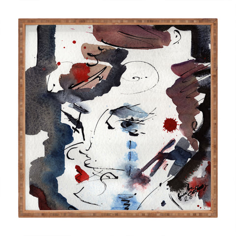 Ginette Fine Art Intuitive Abstract Face Square Tray