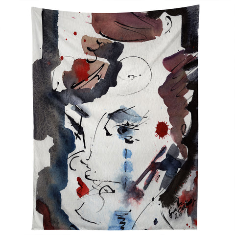 Ginette Fine Art Intuitive Abstract Face Tapestry