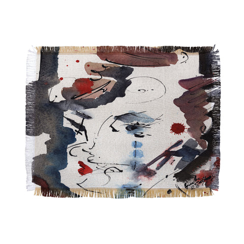 Ginette Fine Art Intuitive Abstract Face Throw Blanket