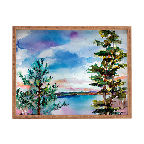 Ginette Fine Art Lake View Through The Trees Rectangular Tray