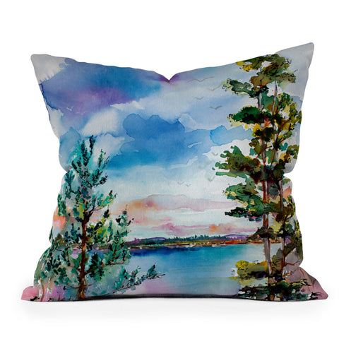 Ginette Fine Art Lake View Through The Trees Throw Pillow
