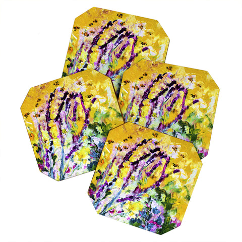 Ginette Fine Art Lavender and Bees Provence Coaster Set
