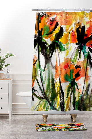 Ginette Fine Art Modern Peach Roses Shower Curtain And Mat