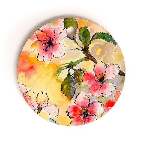 Ginette Fine Art Pink Blossoms Spring Cutting Board Round