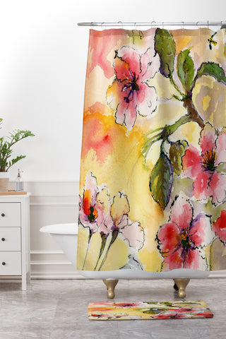Ginette Fine Art Pink Blossoms Spring Shower Curtain And Mat